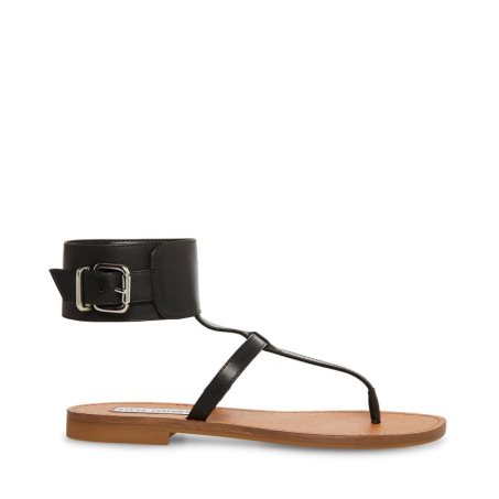 Sandalias Planas Steve Madden Rico Cuero Mujer Negras | ES QF68S3